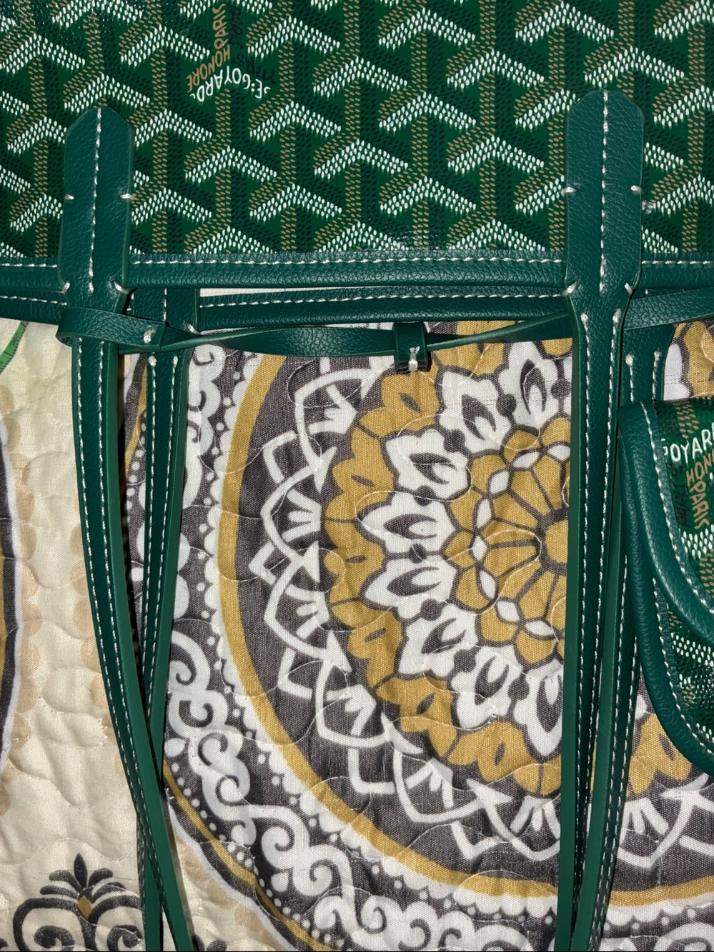 Green Patterned Tote Bag with Pouch - Women Bags plus mini - Picture 6 of 16